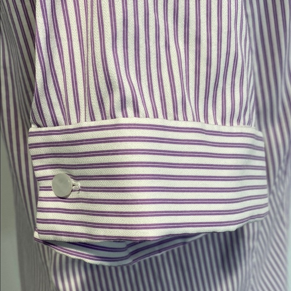Ann Taylor Shirt Button Down Cuffed Sleeves Striped Tailored Purple Size 14 - Picture 10 of 14